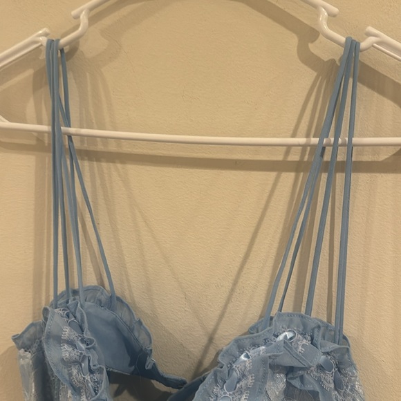 FOR LOVE & LEMONS Kate Mini Floral Dress large NWT blue lace open back revolve - Picture 10 of 13